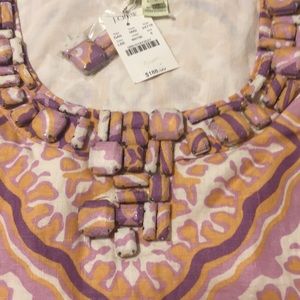 Women’s Sleeveless Embroidered Tank Top in Cream, Purple & Gold